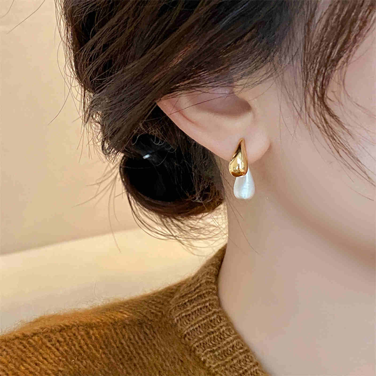 Gold and Silver Earring Jackets Front-Back Teardrop Huggie Earrings with S925 Silver Pin