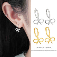 Petite Bowknot Drop Earrings Gold and Silver Bow Earrings with S925 Silver Hoop Pin