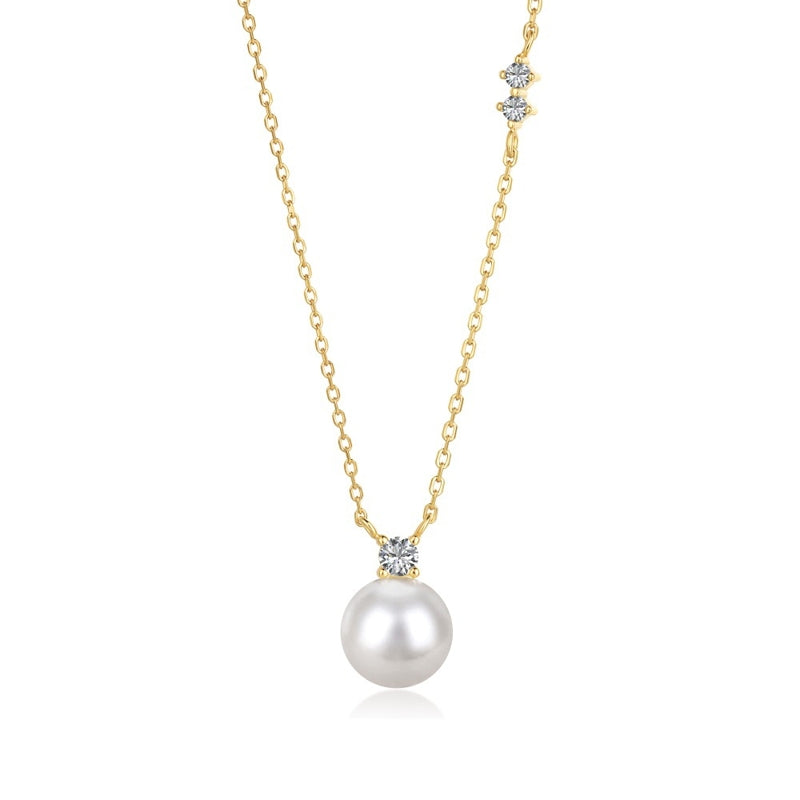 Opal Pearl Pendant Moonstone Diamond Necklace with 14k Gold Plated S925 Sterling Sliver Chain