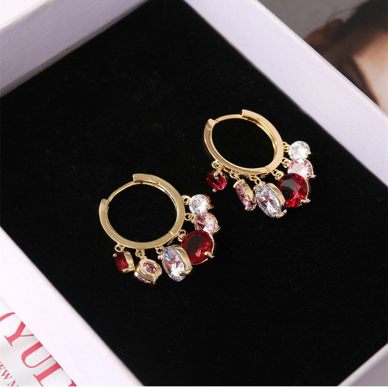 Boucles d'oreilles Lily of The Valley | Boucles d'oreilles pendantes à 6 cristaux | Créoles dorées avec épingle en argent sterling