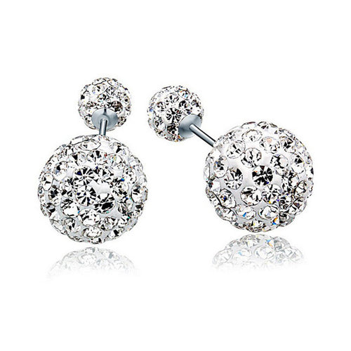Double Sided Earring Studs Bling Crystal Ball Zircon Stud Earrings with S925 Silver Pin