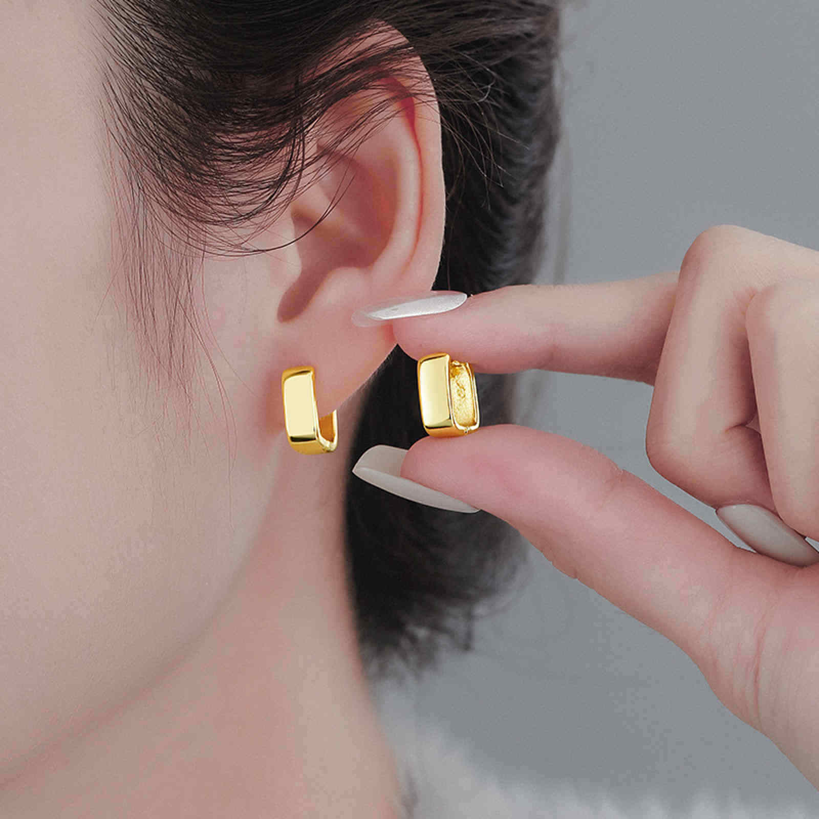 Gold and Silver Hoop Earrings Small Square Huggie Hoops 14K Gold Plated Chunky Earrings