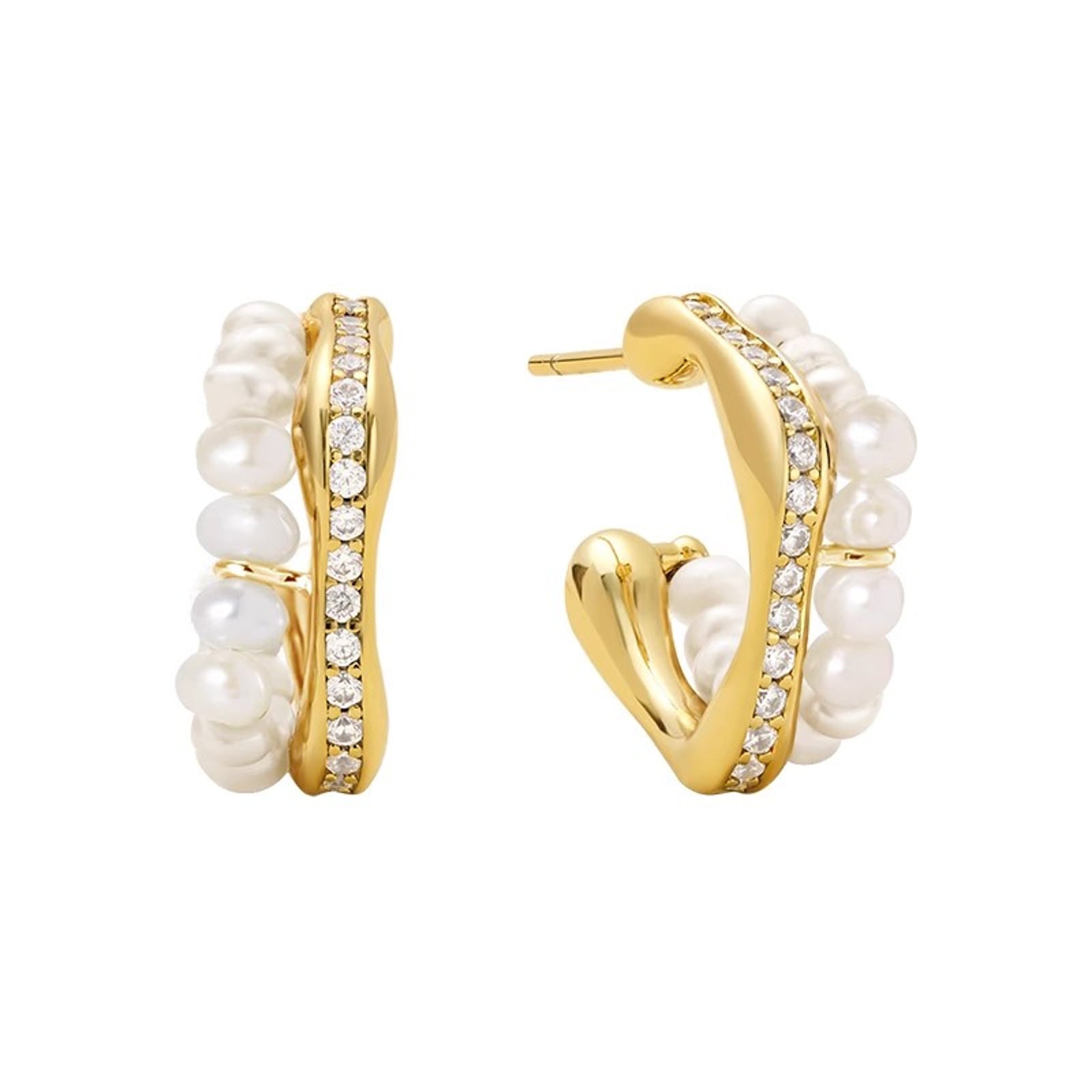 Pearl Hoop Earrings | Gold and Silver Diamond Hoop Earrings | Irregular Hoop Earrings for Women