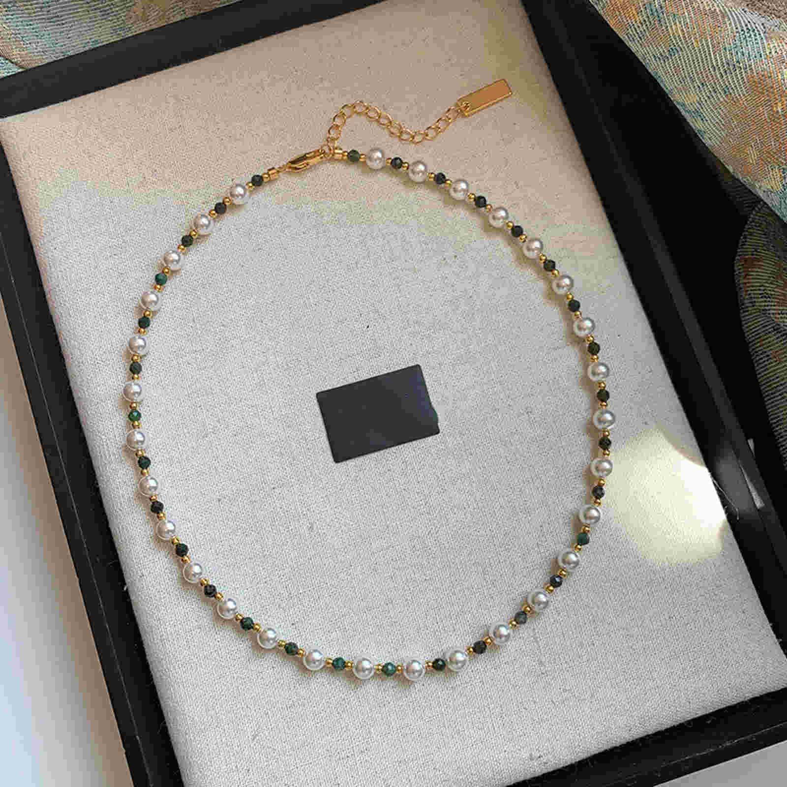 Shell Pearl with Natural Green Stone Necklace Double Layer Necklace