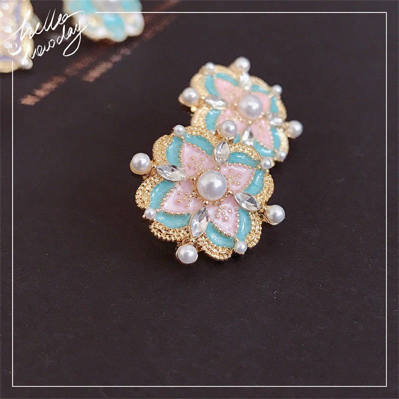 Flower Pearl Earrings Crystal Studs Colorful Earrings Stud with S925 Silver Pin