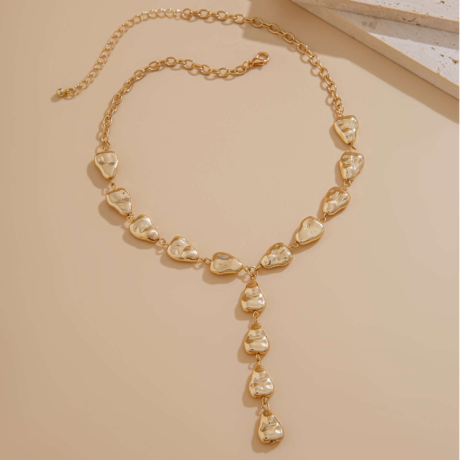Gold and Silver Long Necklace Chain Baroque Stone Style Bead Chain Necklace