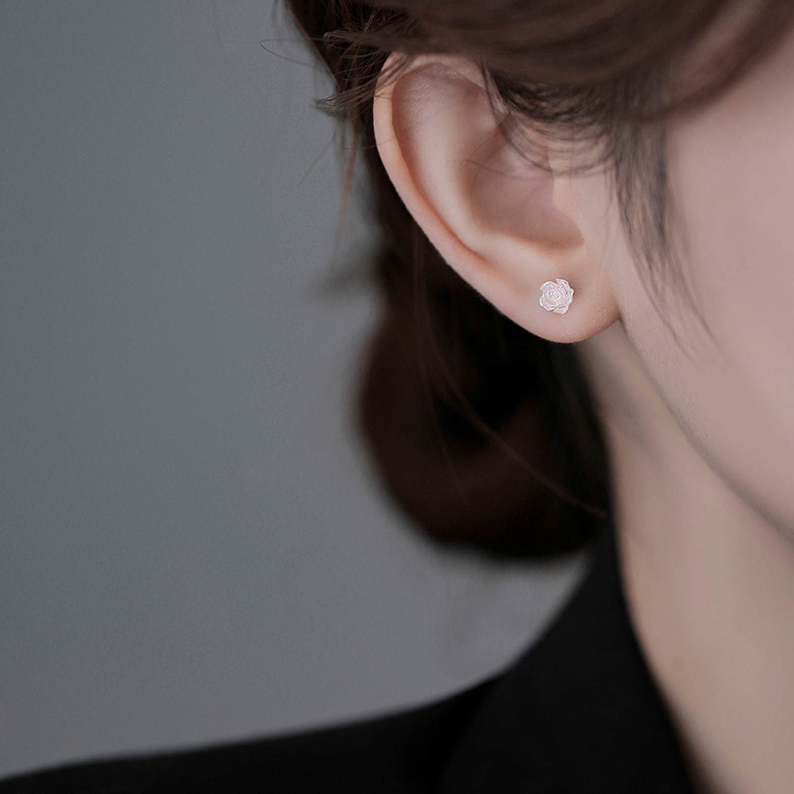 Mini Camellia Earring Studs  Elegant Crystal Feel Earrings S925 Silver Pin