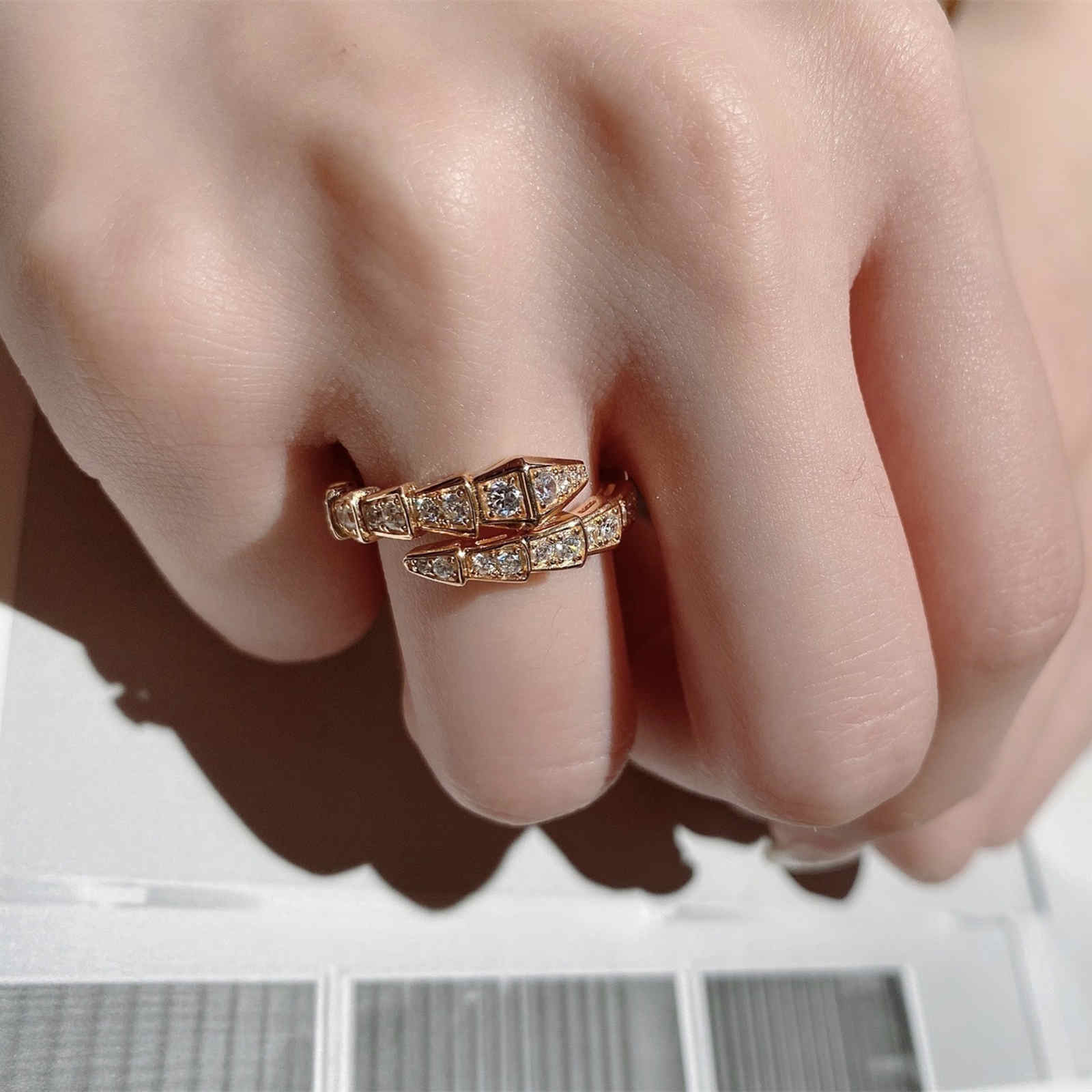 Diamond Snake Rings Gold and Silver Plated Crystal Open Ring Size Adjustable