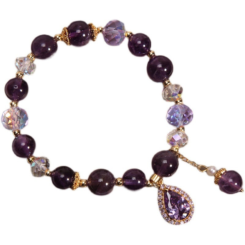 Natural Crystal Purple Phantom Bracelet | Natural Amethyst Bracelet | Purple Round Bead Adjustable for 4 Shape Choice