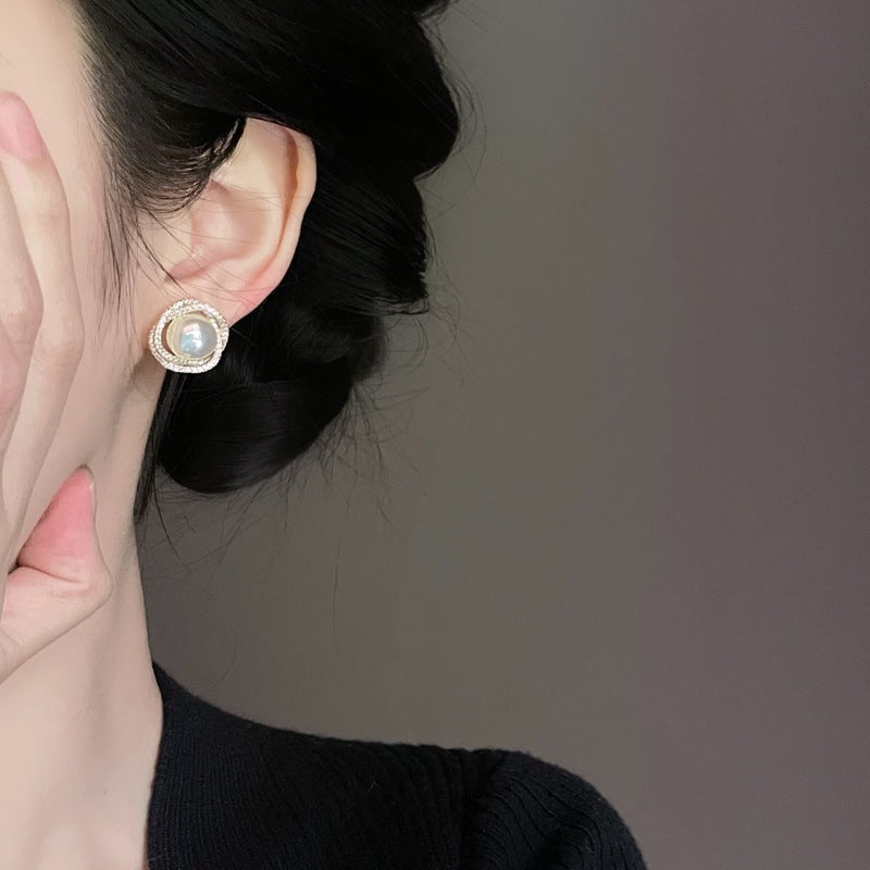 Moonstone And Crystal Earring Studs Opal Earring Clip and S925 Silver Pin