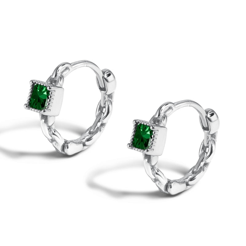 Petites boucles d'oreilles créoles en argent sterling massif avec cristal vert Boucles d'oreilles créoles en or et argent