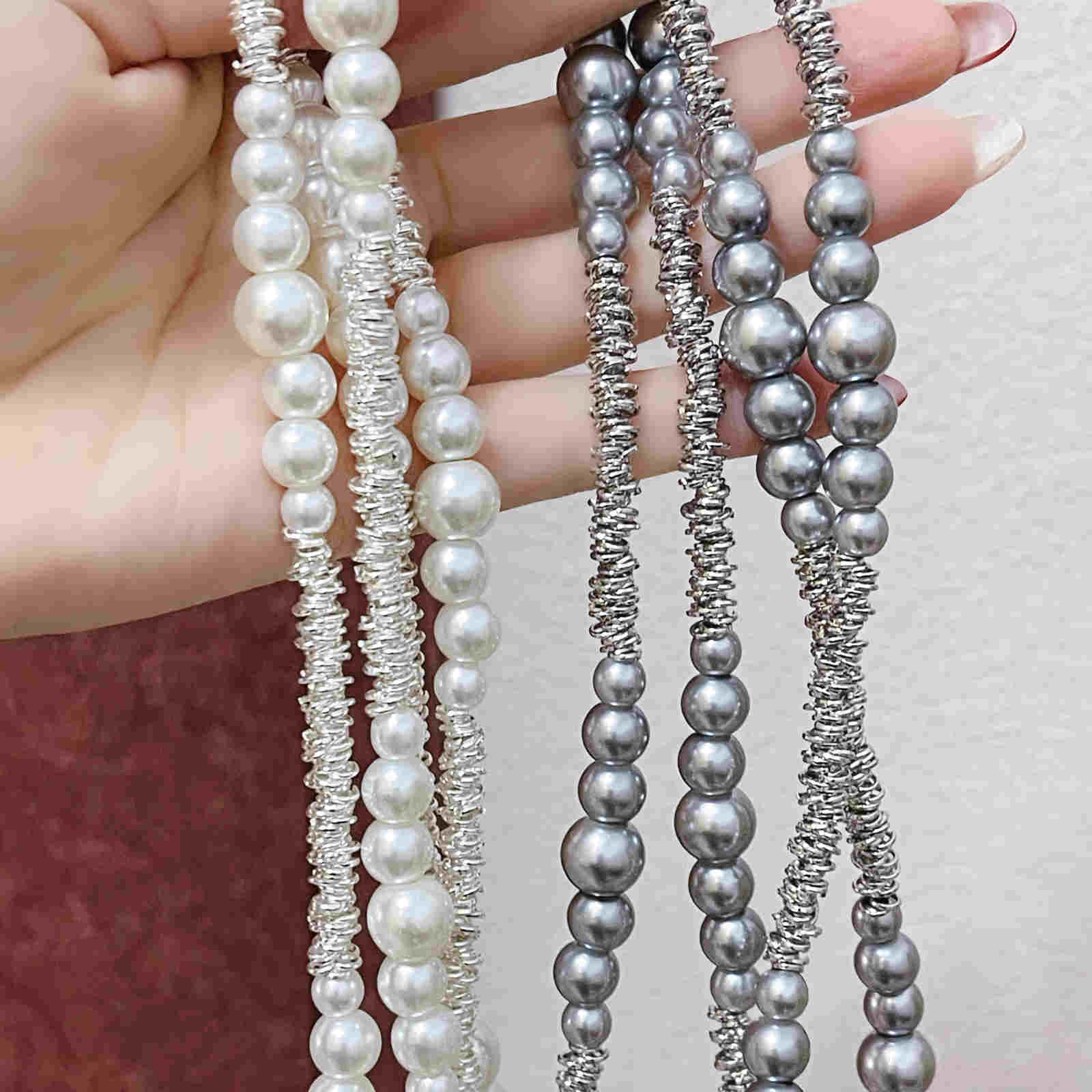 100cm Long Shell Pearl Necklace with Shiny Shattered Silver Design A Lady's Must-Have