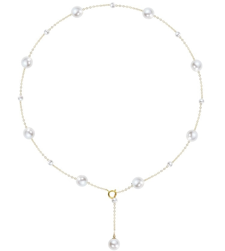 Scattered Pearl Necklace Tin Cup Pearl Necklace with Gold an Silver Plated Chain