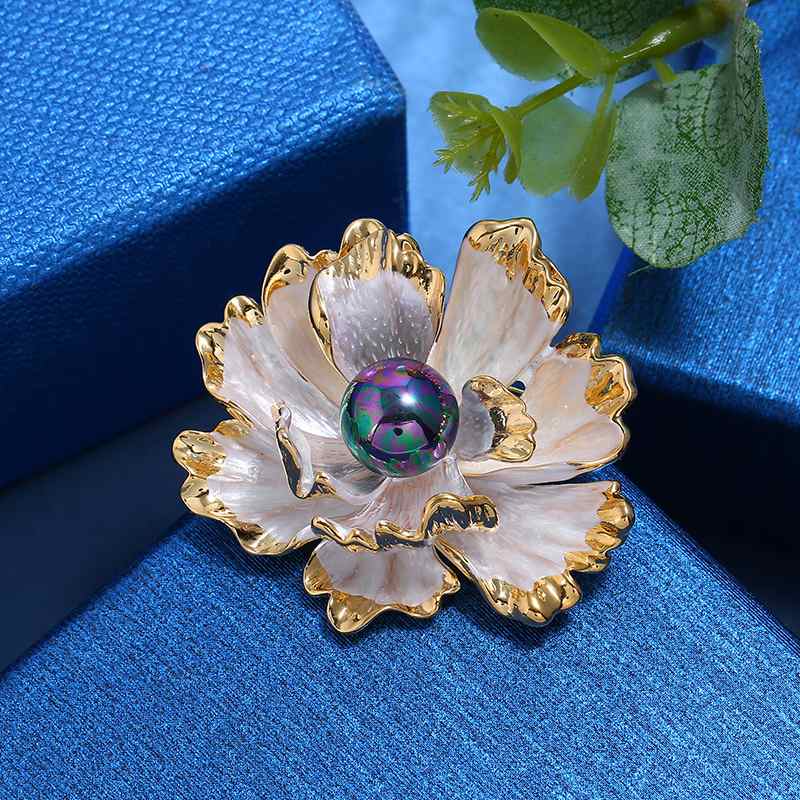 peony black pearl brooch pin