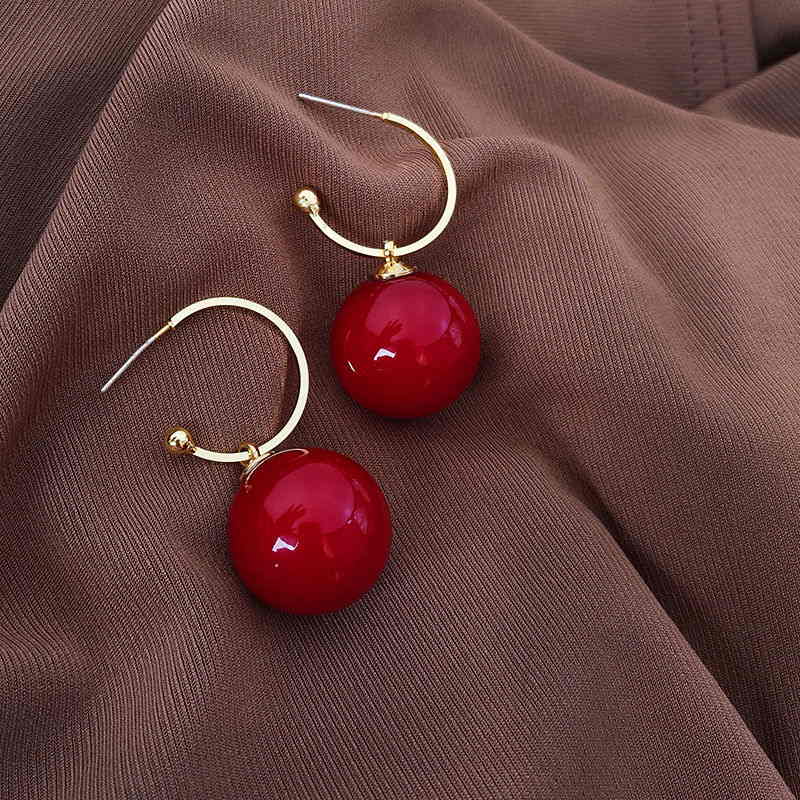 red large pearl earrings christmas earrings
