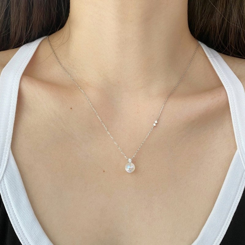 Opal Pearl Pendant Moonstone Diamond Necklace with 14k Gold Plated S925 Sterling Sliver Chain