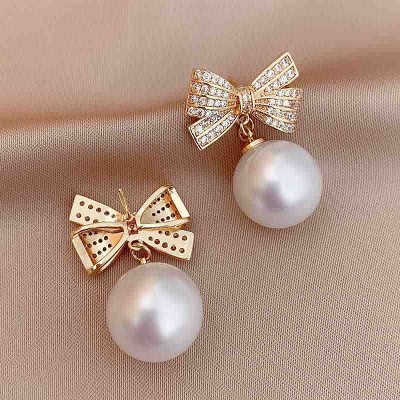 white pearl christmas earrings