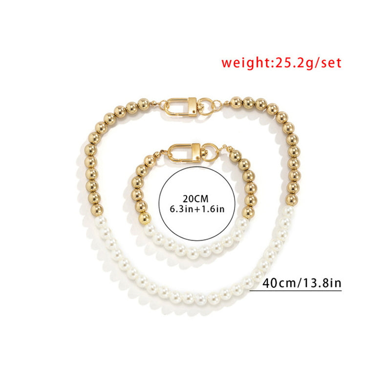 Mens Pearl Jewelry Set | Faux Mens Pearl Choker Necklace | Mens Pearl Bracelet