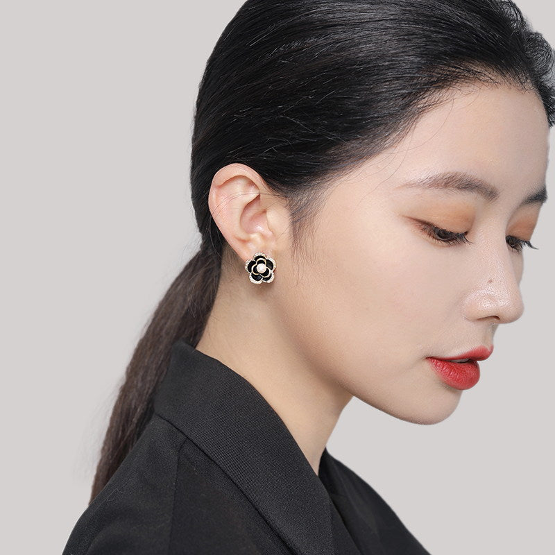Pearl Flower Stud Earrings | Pearl Stud Earrings | Camellia Earrings with Sterling Silver Pins