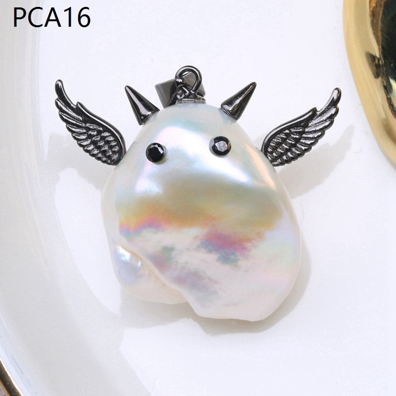 Collar con colgante de perlas barrocas grandes para niña estilo Halloween en oro de 14 k sobre plata de ley (16-18 mm)