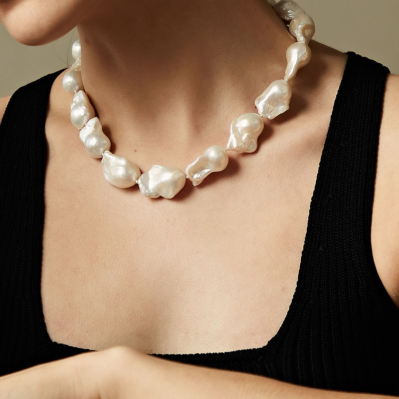 16mm Big Real Pearl Necklace AAAA Baroque Pearl Necklace | White Freshwater Irregular shaped Pearl Necklace