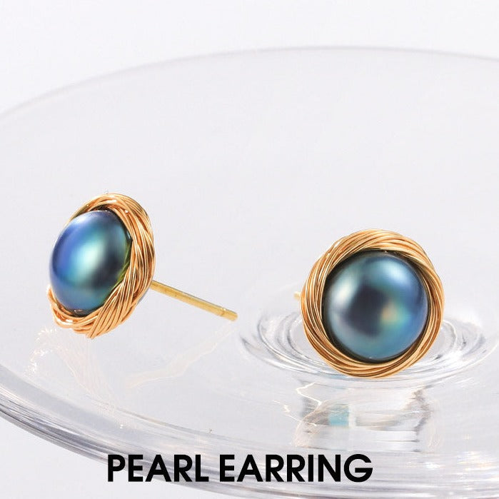 Aretes de perlas cultivadas de agua dulce AAA Perla de oro blanco negro disponible en pasador de plata