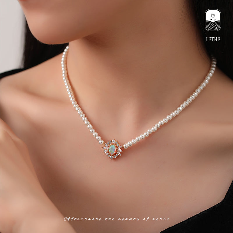 Opal And Real Pearl Choker Necklace | Freshwater Pearl Necklace | Baroque Pearl Necklace