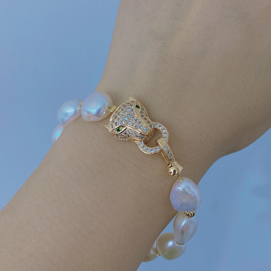 10-11mm Cultured Big Baroque Pearl Bracelet And Necklace in 14k Gold Over Sterling Silver