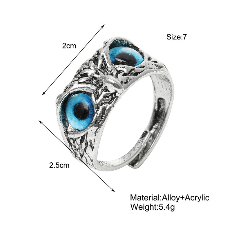Demon Eye Owl Ring | Retro Animal Open Ring Adjustable | Silver Ring Jewelry