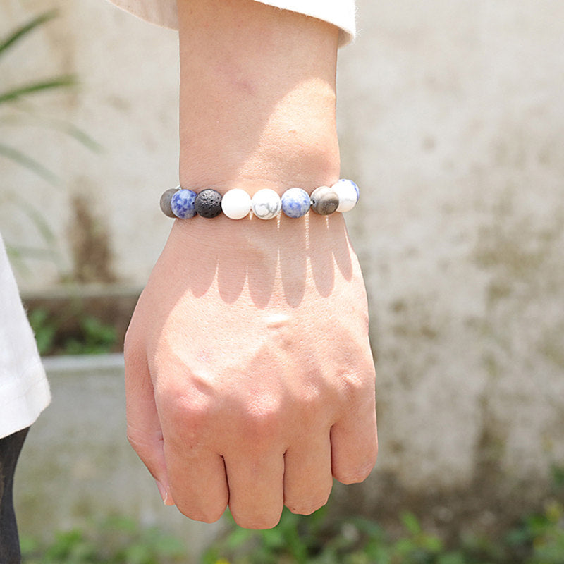 Elastic Planet Bracelet | Natural Stone And Wood Bead Bracelet | 10mm Bead Bracelets for Men and Women