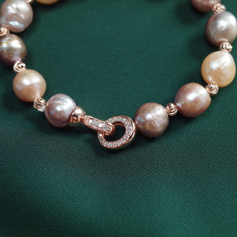 Baroque Freshwater Pearl Bracelet | 10-11mm Multicolor AAAA Real Pearl | Rose Gold Plated Clasp