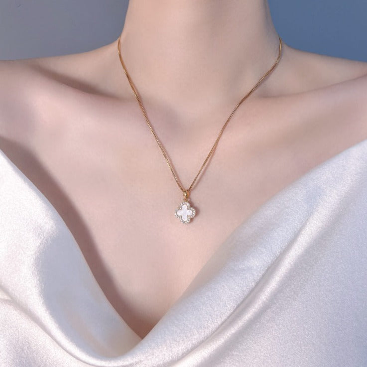 Four Leaf Clover Necklace 14K Gold Plated Chain Green Black Red White Clover Available