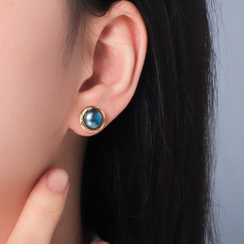 Aretes de perlas cultivadas de agua dulce AAA Perla de oro blanco negro disponible en pasador de plata