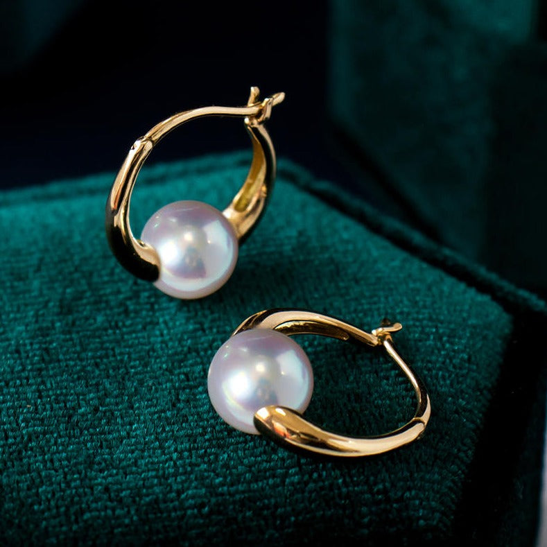 Pendientes de aro de oro grueso | Pendientes Huggie | Pendientes de aro gruesos con perlas