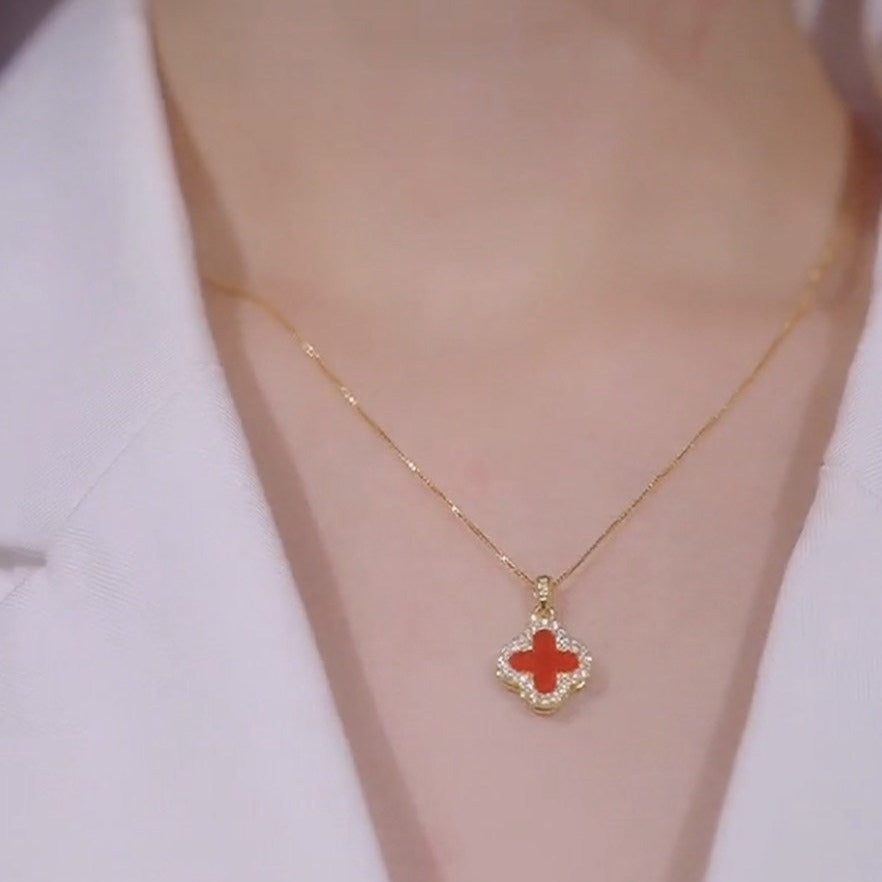 Four Leaf Clover Necklace 14K Gold Plated Chain Green Black Red White Clover Available