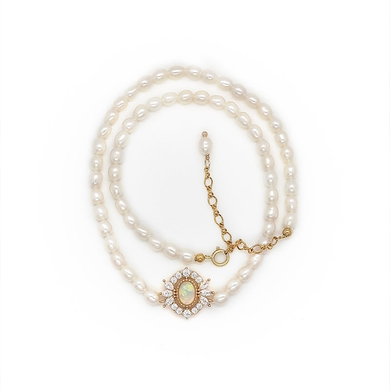 Opal And Real Pearl Choker Necklace | Freshwater Pearl Necklace | Baroque Pearl Necklace