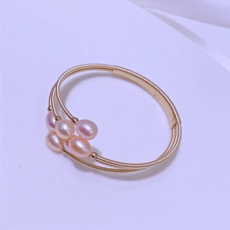 Cultured Freshwater Pearl Bangle Bracelet in 14k Gold Over Sterling Silver 7