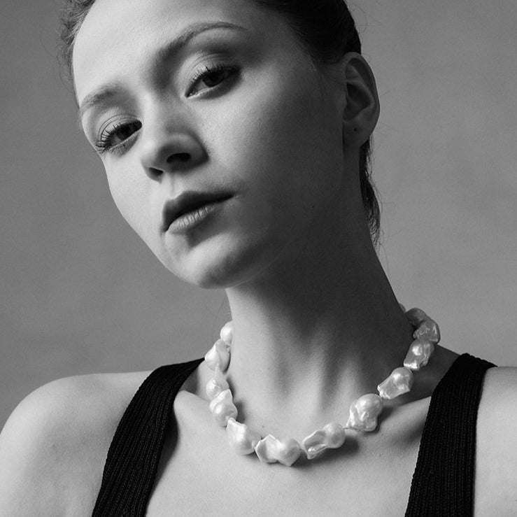 16mm Big Real Pearl Necklace AAAA Baroque Pearl Necklace | White Freshwater Irregular shaped Pearl Necklace