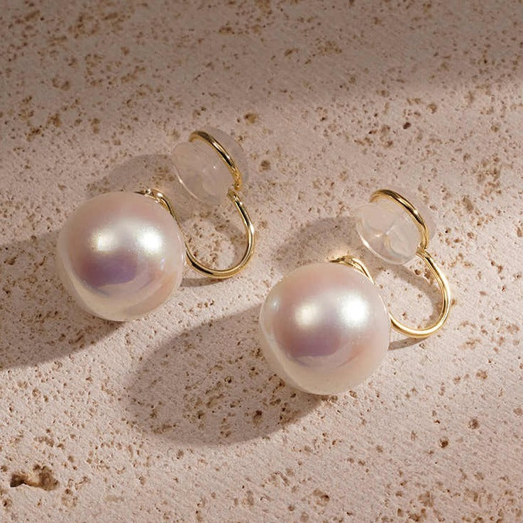 Pendientes de perlas | Pendientes de perlas con clip | Pendientes de perlas grandes para orejas perforadas y no perforadas