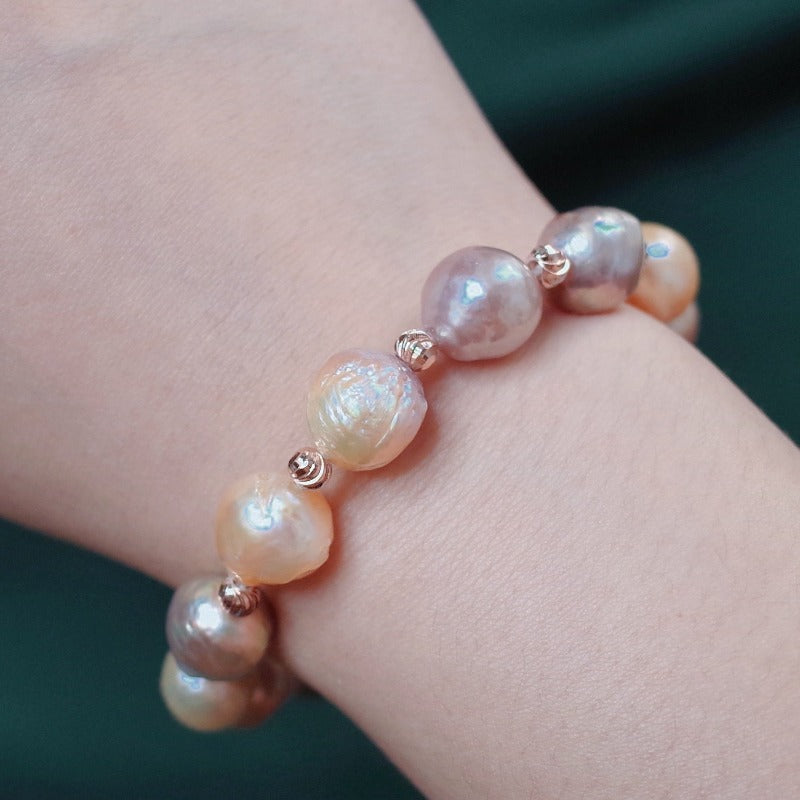 Baroque Freshwater Pearl Bracelet | 10-11mm Multicolor AAAA Real Pearl | Rose Gold Plated Clasp