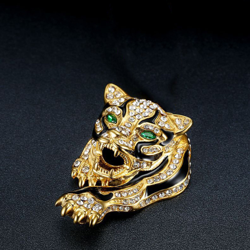 Gold and Silver Leopard Brooch for Men Diamond Cheetah Brooch Pin Jewelry Gift