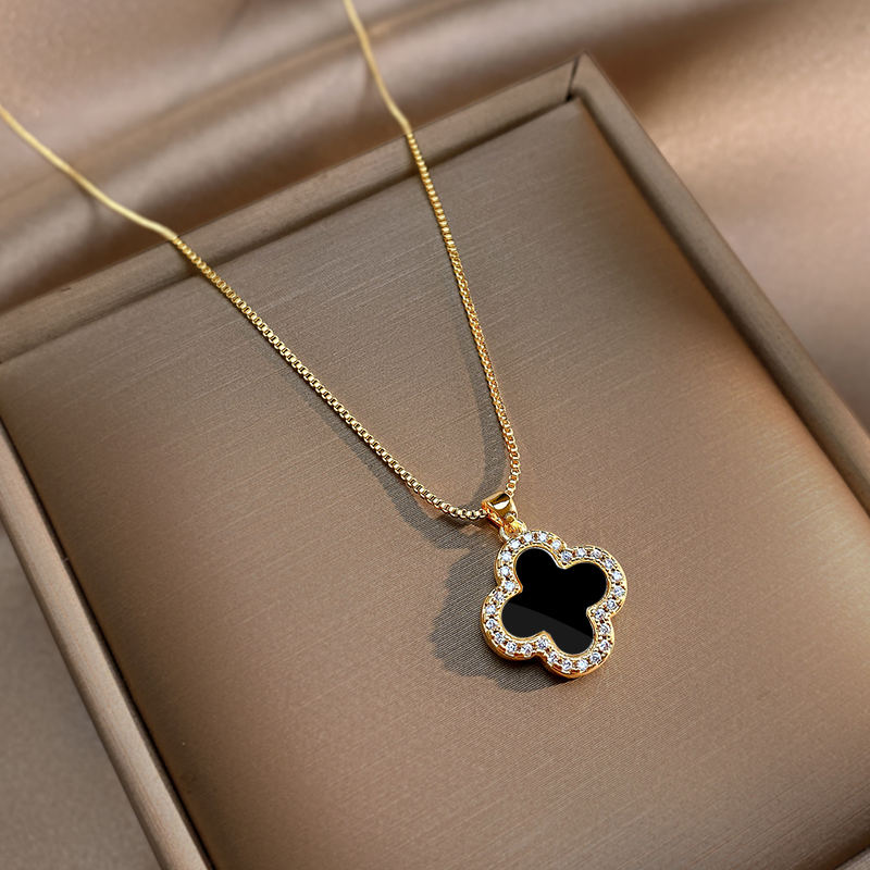 Four Leaf Clover Necklace 14K Gold Plated Chain Green Black Red White Clover Available