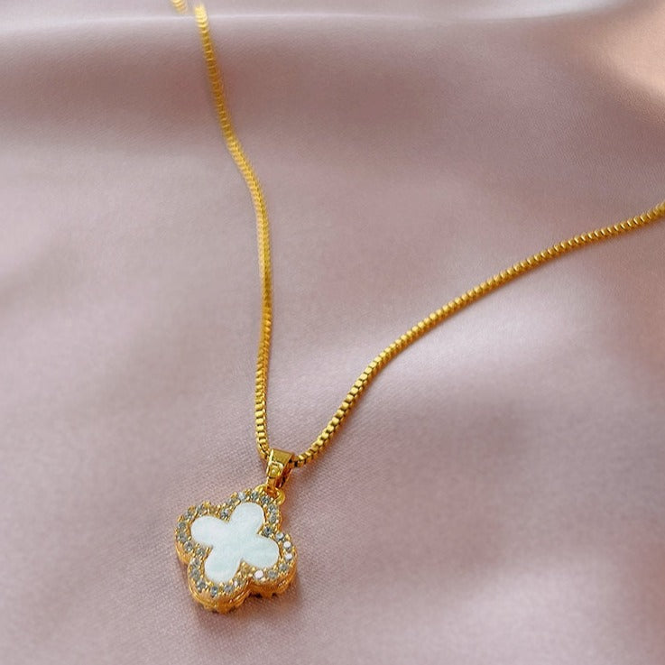 Four Leaf Clover Necklace 14K Gold Plated Chain Green Black Red White Clover Available