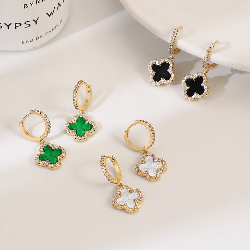 Four Leaf Clover Earrings and Necklace | Gold Drop Earrings | Lucky Clover Earrings with Sterling Silver Pins