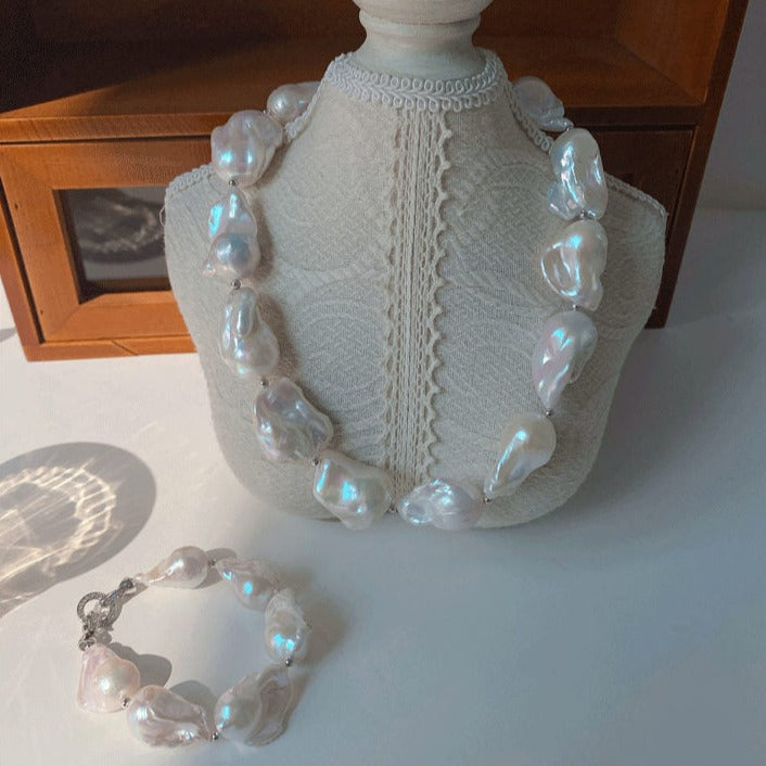 16mm Big Real Pearl Necklace AAAA Baroque Pearl Necklace | White Freshwater Irregular shaped Pearl Necklace