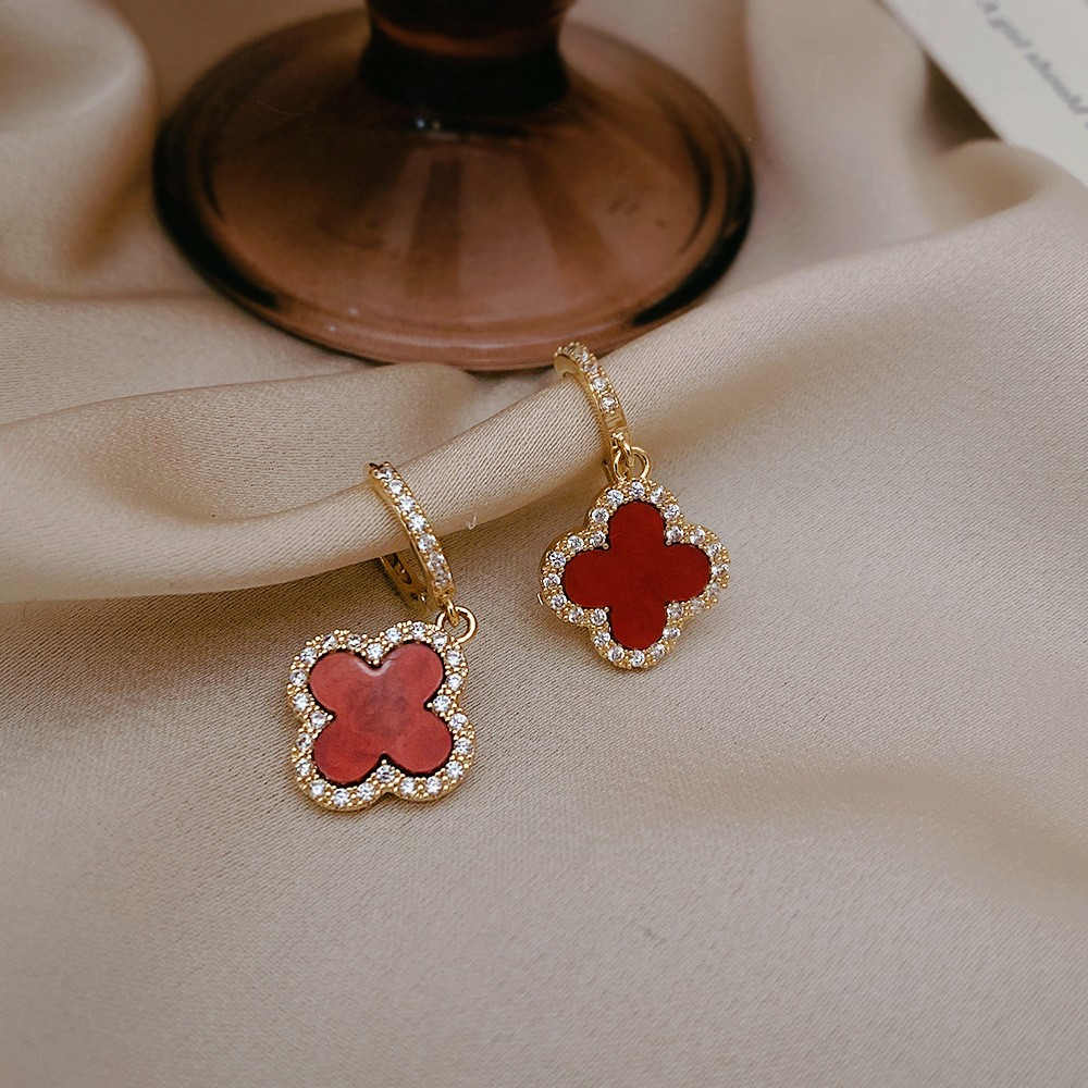 Four Leaf Clover Earrings and Necklace | Gold Drop Earrings | Lucky Clover Earrings with Sterling Silver Pins