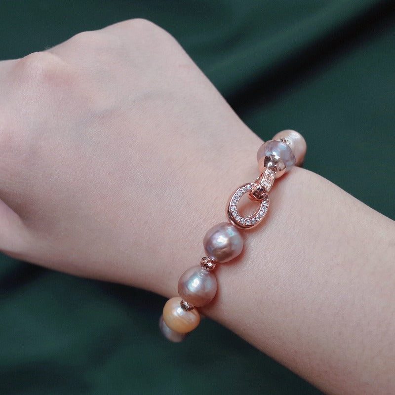Baroque Freshwater Pearl Bracelet | 10-11mm Multicolor AAAA Real Pearl | Rose Gold Plated Clasp