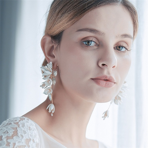14K Gold Handmade Flowers Earrings Artificial Crystal Designer Jewelry