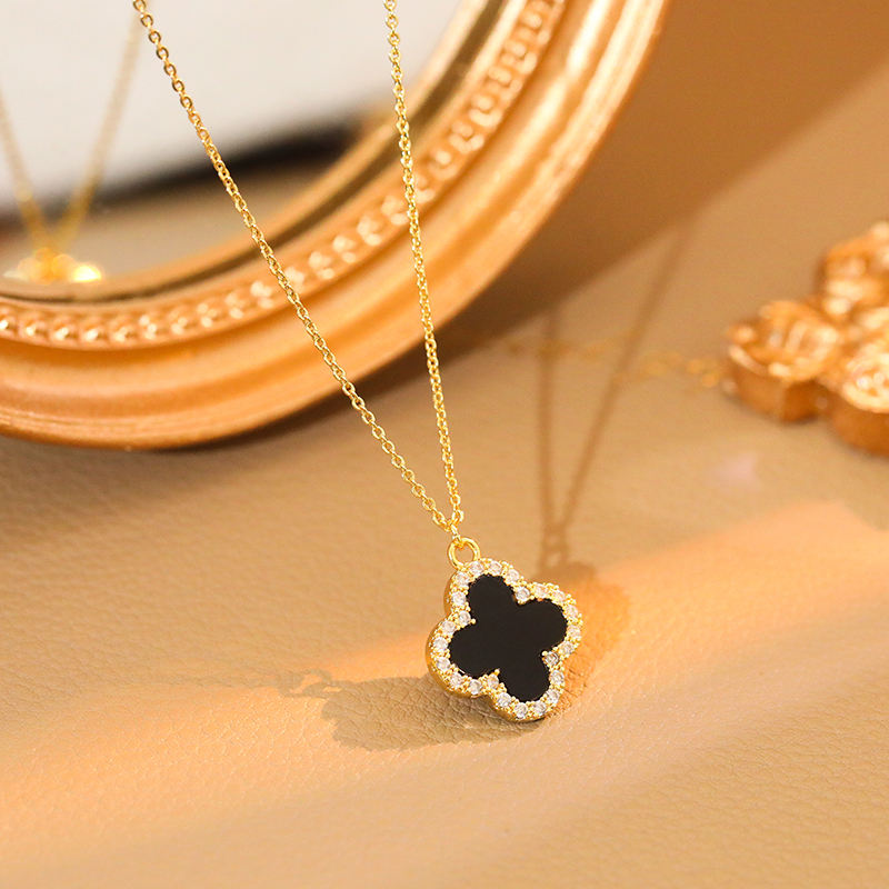 Four Leaf Clover Necklace 14K Gold Plated Chain Green Black Red White Clover Available