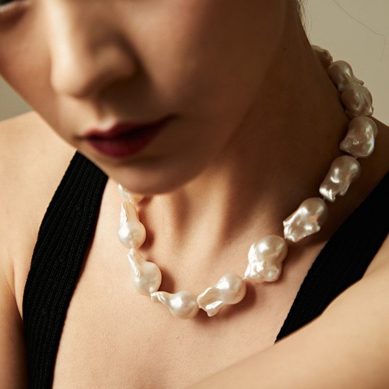 16mm Big Real Pearl Necklace AAAA Baroque Pearl Necklace | White Freshwater Irregular shaped Pearl Necklace